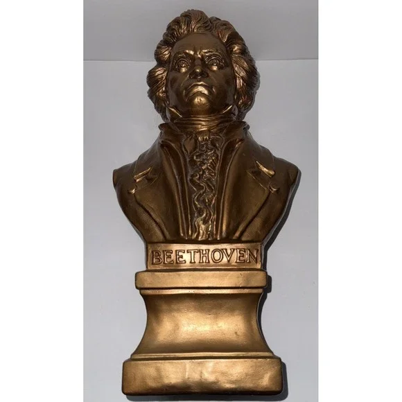 BEETHOVEN COMPOSER 17" T BUST COPPER TONE SCULPTURE FIGURINE STATUE ARTWORK